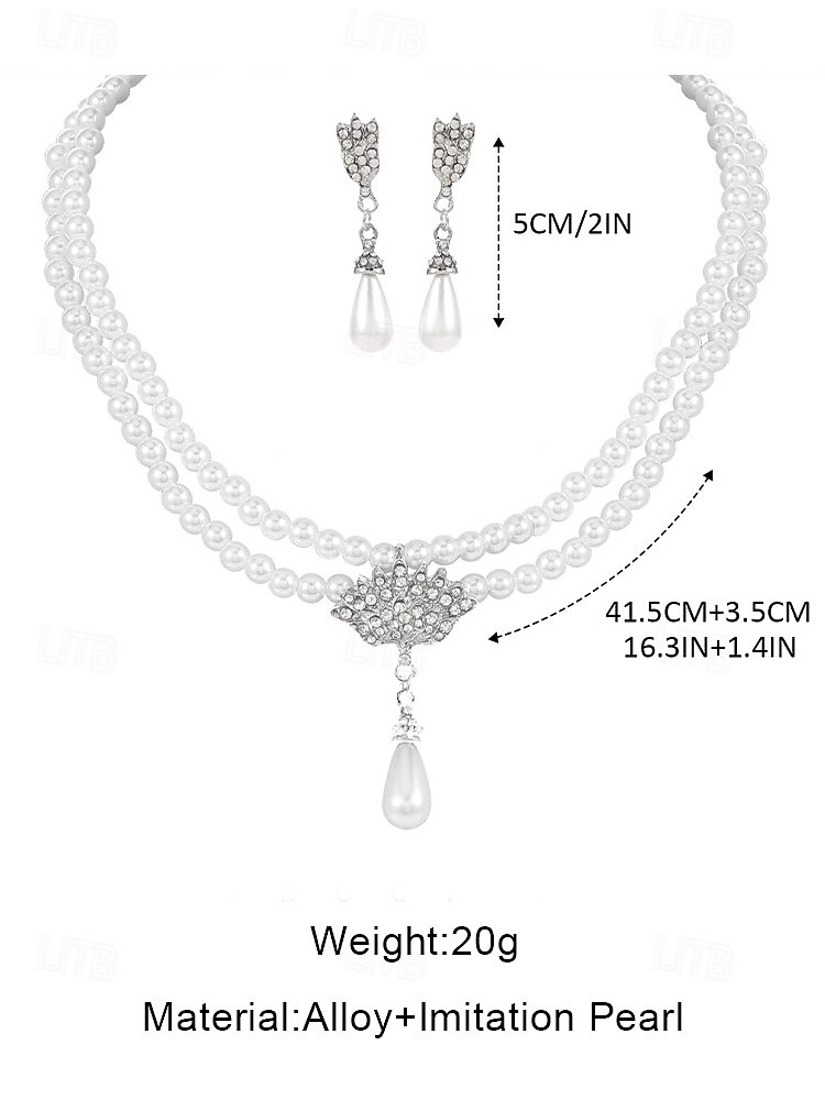 Elegant Pearl Bridal Jewelry Set – Double-Layer Necklace & Drop Earrings with Rhinestone Accents, Vintage Wedding Accessories for Women, Formal Evening & Party Jewelry 2025 - $11.99 –P7
