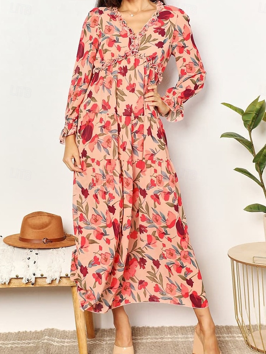 Kleid Brautmutterkleid Elegantes Lässiges V-Ausschnitt bodenlang Polyester Langarm mit Knöpfen Hochzeitsgastkleid 2025 2025 - $89.99 –P3