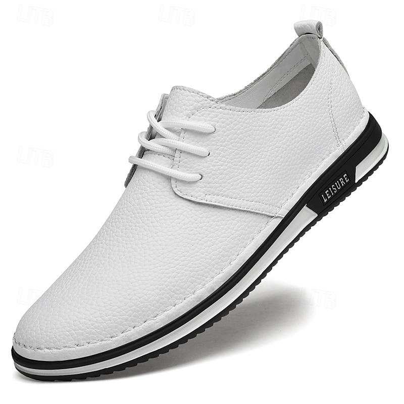 scarpe da ginnastica casual stringate in similpelle bianca da uomo, comode scarpe antiscivolo con suola in gomma, ideali per l'uso quotidiano e per il tempo libero del 2025 a $54.99 –P6