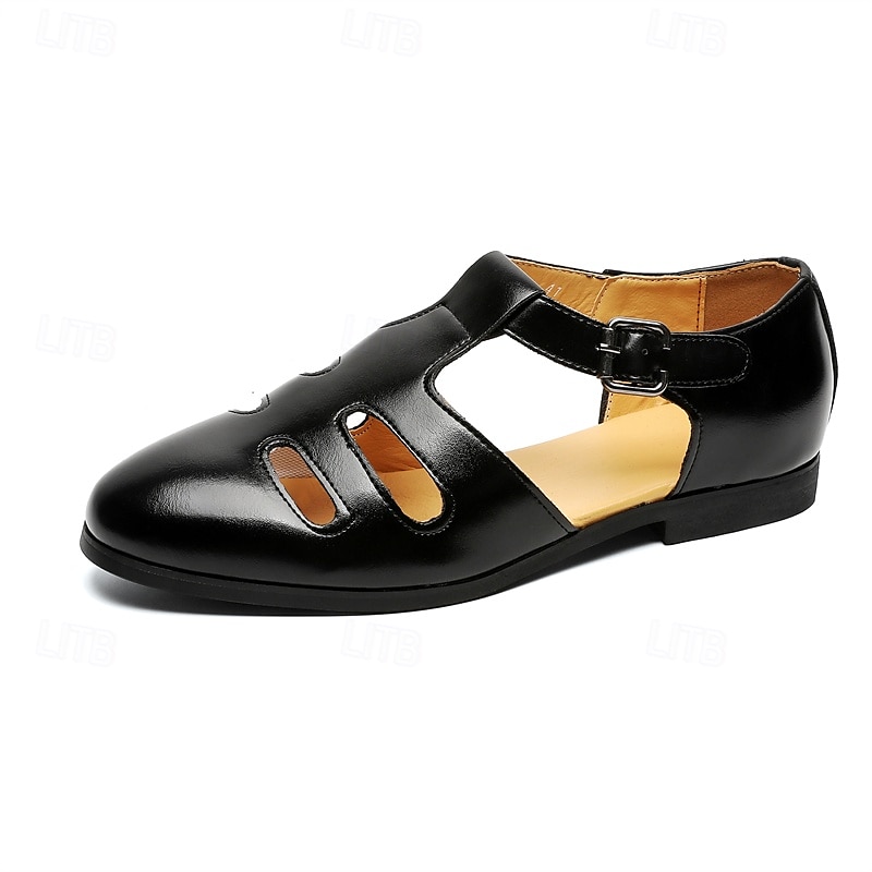 Schwarze Fischersandalen aus Kunstleder für Herren mit Schnallenriemen und Aussparungsdesign, stilvoll und bequem für die Freizeit, den Outdoor- und Sommergebrauch 2025 - $42.99 –P2