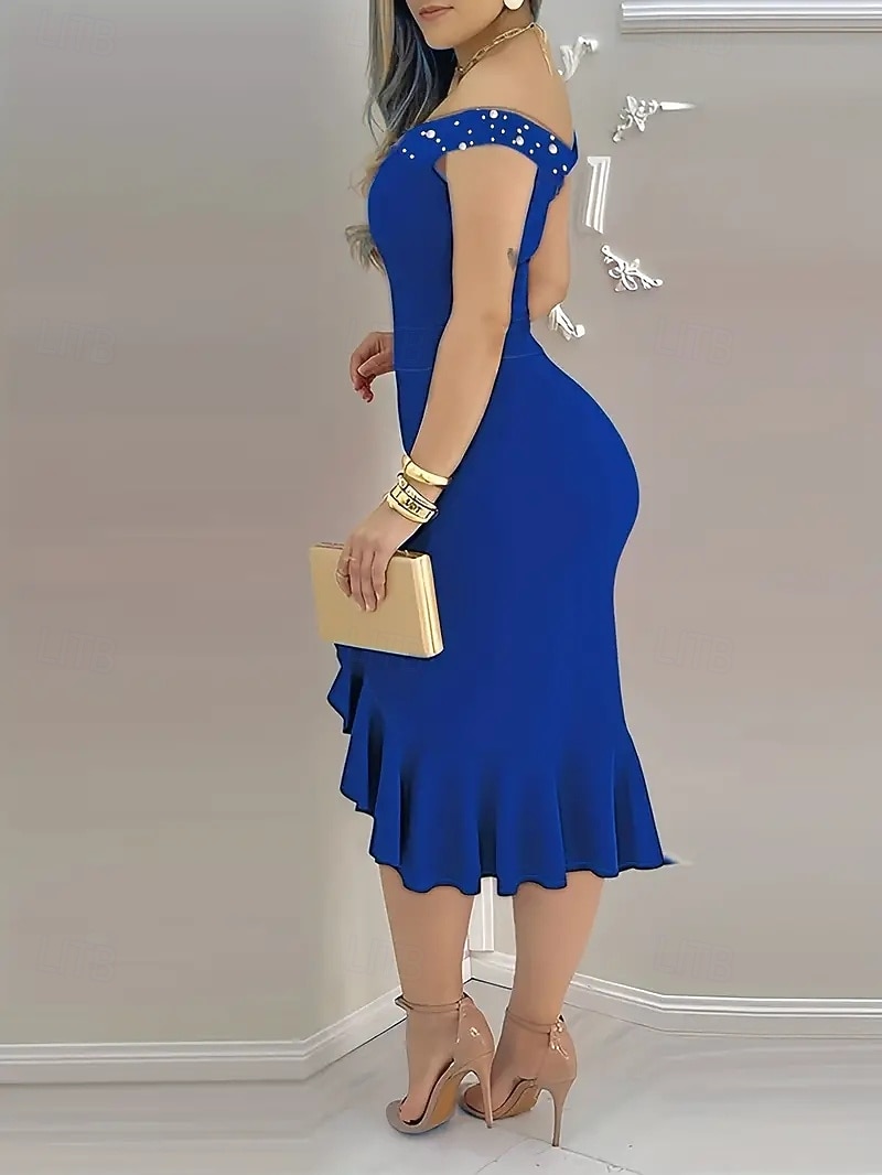 Women's Midi Dress Elegant Dress Off The Shoulder Dress Elegant Sleeveless Regular Fit Solid Color Sleeveless Off Shoulder Blue Black Pink Red Summer 2026 - $24.99 –P8