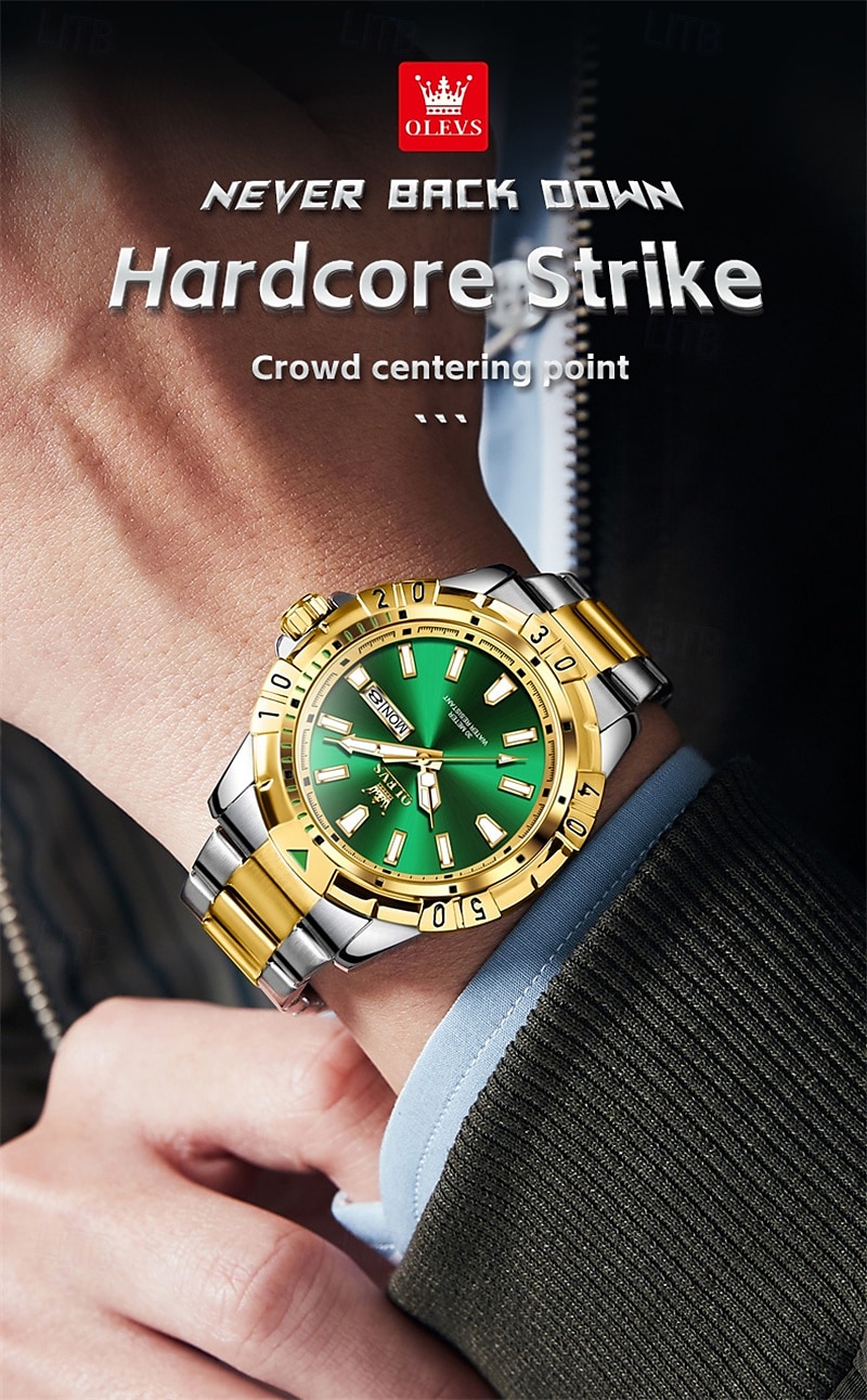 Il nuovo orologio da business da uomo del marchio Olevs orologio classico verde fantasma d'acqua visualizzazione del calendario settimana orologio al quarzo impermeabile moda sportiva del 2025 a $38.99 –P12