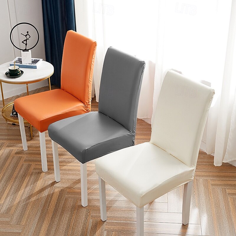 1/2/4/6 pz. Coprisedia in pelle PU impermeabile antiolio, coprisedia da pranzo elasticizzato, coprisedile tinta unita per soggiorno, cucina, casa del 2025 a $25.99 –P12