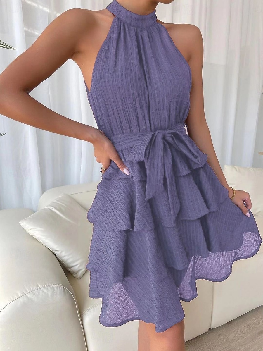 Női Mini Ruha Hétköznapi Ruha A Vonallal Fit And Flare Ruha Alap Hétköznapi Szabadság Napi Rendszeres Illeszkedés Grafikus Ujjatlan Halter Nyak Fekete Piros Kék Lila Nyár 2025 - $30.99 –P9