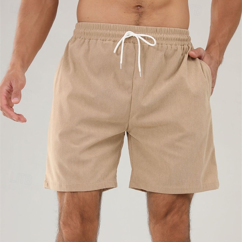 Per uomo Pantaloncini Pantaloncini estivi Pantaloncini casual Pantaloncini di velluto a coste Tasche A cordoncino Vita elastica Liscio Comfort Traspirante Breve Esterno Da mare Sport Informale Nero del 2026 a $16.49 –P14