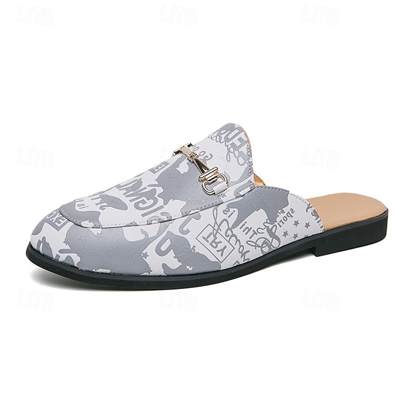 Mules de moda para hombre sin cordones con diseño gráfico, correa ajustable y plantilla cómoda para uso casual y diario. 2025 - $42.99 –P1