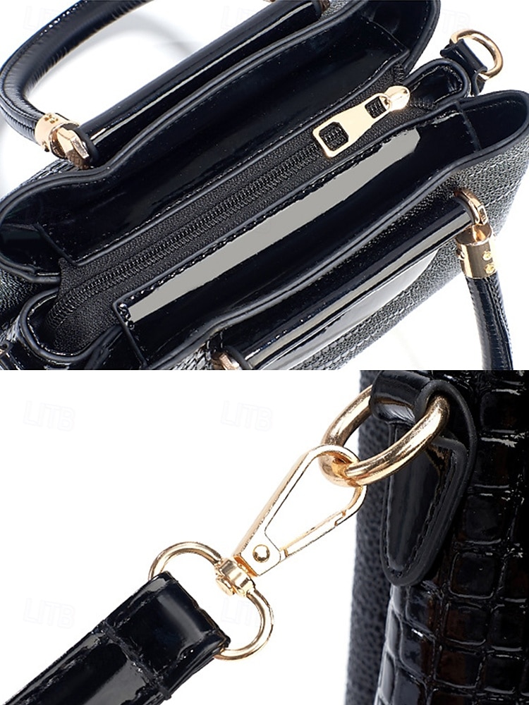 Elegante bolso de mano de piel sintética con efecto cocodrilo: elegante bolso de mano con asa superior y correa de hombro desmontable, lujoso bolso de mano para mujer, perfecto para el trabajo, fiestas y eventos formales negro rosa rojo 2025 - $34.99 –P6