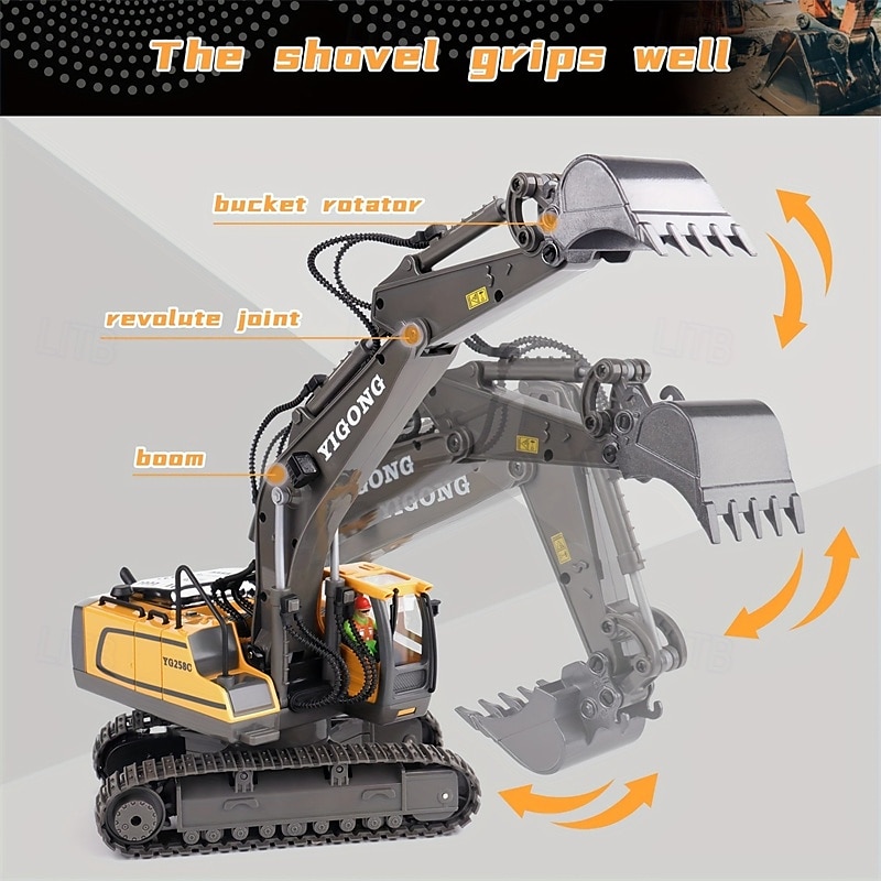 Remote Control Excavator Toy For 6-12 Yr Boys Best Birthday Gifts For Kids 4-7 8 9 10 11 Year Old RC Construction Toys With Metal Shovel Lights Sounds 2.4Ghz 2025 - $72.99 –P7