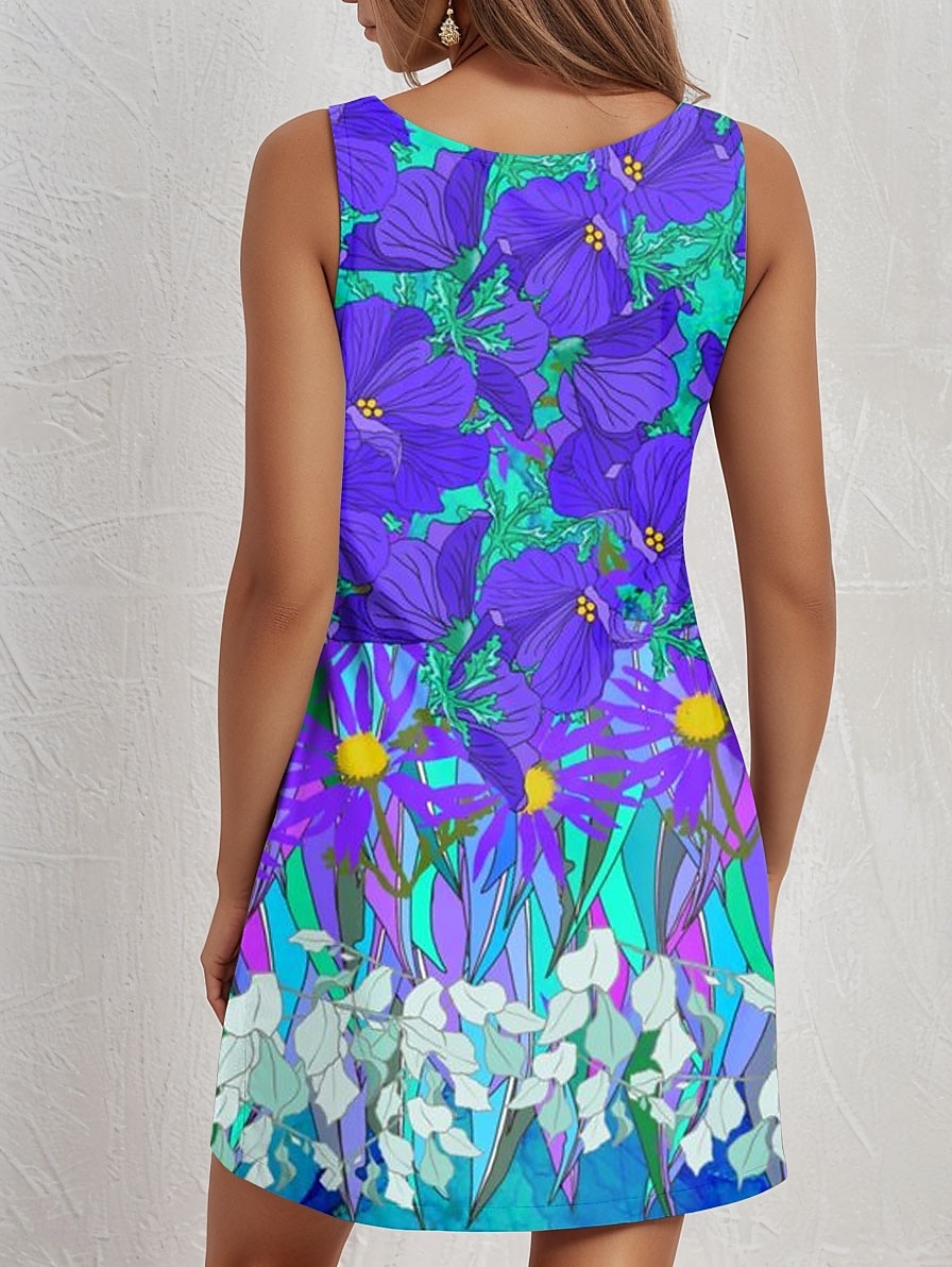 Pentru femei Rochie Mini Rochie A line Rochie de vară Rochie cu umeri Vacanță Casual Zilnic Potrivire Largă Floral Grafic Fără manșon În U Albastru piscină Vară 2025 - $21.99 –P2