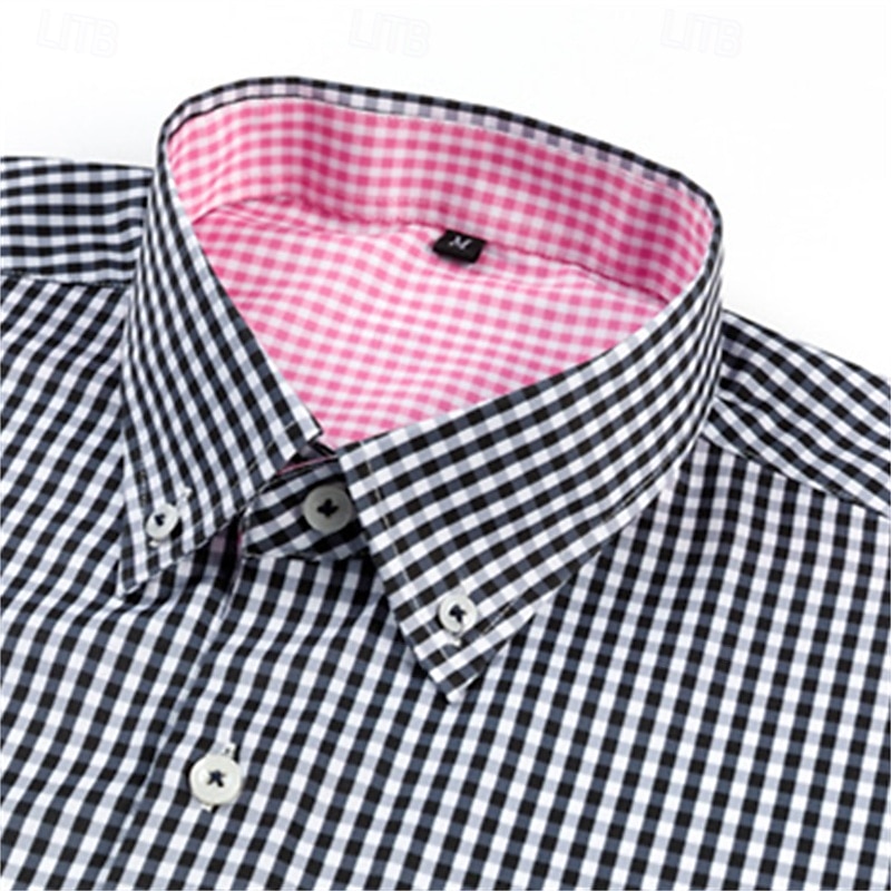 Herre Dresskjorter Skjorte med knapp ned Rynkebestandig Sjekk skjorte Ruter Bryllup Arbeid Svart Rosa Navyblå Blå Langermet Krage Sommer Vår Klær 2025 - $26.99 –P6
