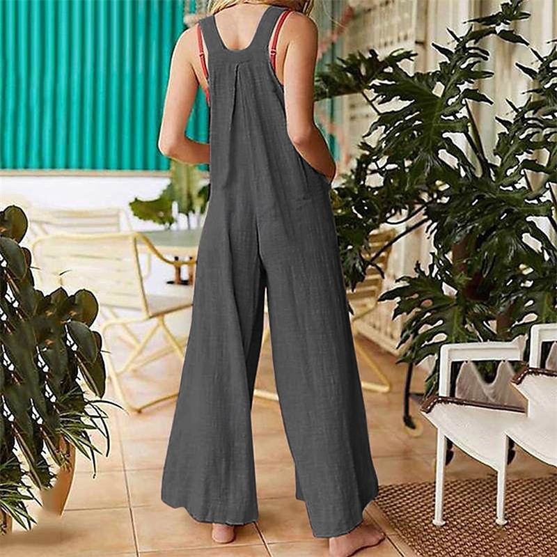 Per donna Normale Tuta Streetwear Tinta unica Senza maniche Senza maniche Squadrata Bottoni Tasche Strada Giornaliero Standard Rosso Cachi Grigio Estate del 2025 a $24.99 –P3