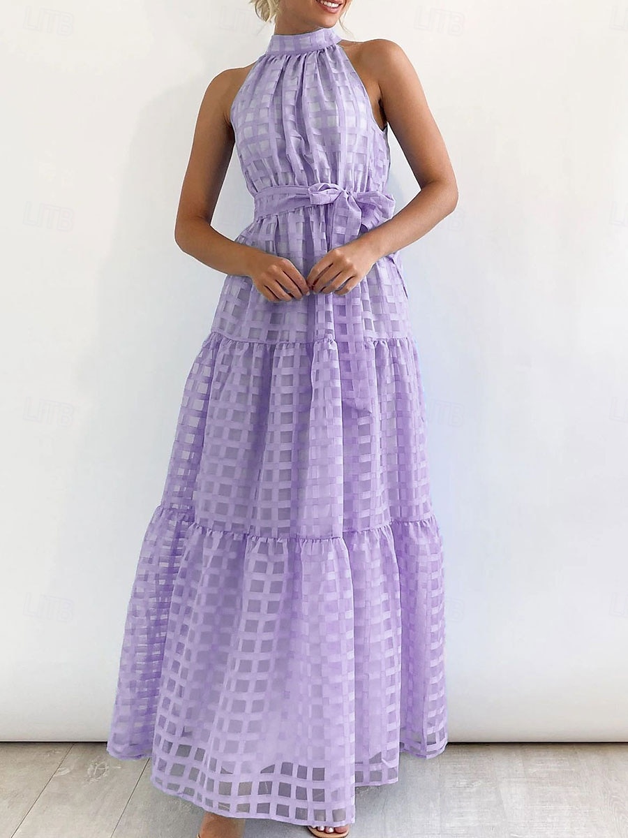 Dámské maxi šaty zavinovací šaty A v linii halter šaty fit and flare šaty jednobarevné dovolená dovolená neformální každodenní pravidelný střih grafické bezrukávové halter výstřih černá růžová 2025 - $39.99 –P10