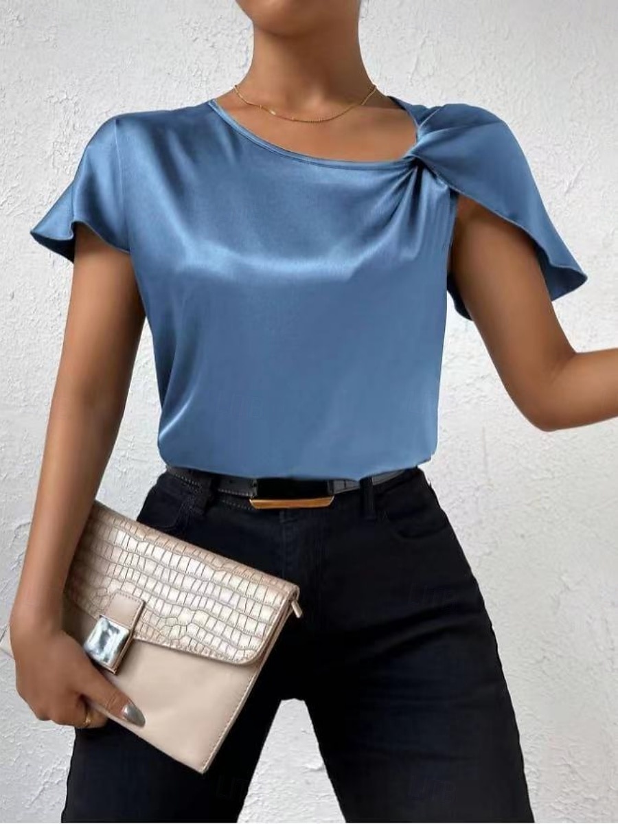 Kvinnes Camisole Tank Top Ensfarget Elegant Stilren Kortermet V U-ring Regular Topper Bryllupsgjest Arbeid Svart Rosa Marineblå Grønn Khaki Sommer Vår 2025 - $19.99 –P12