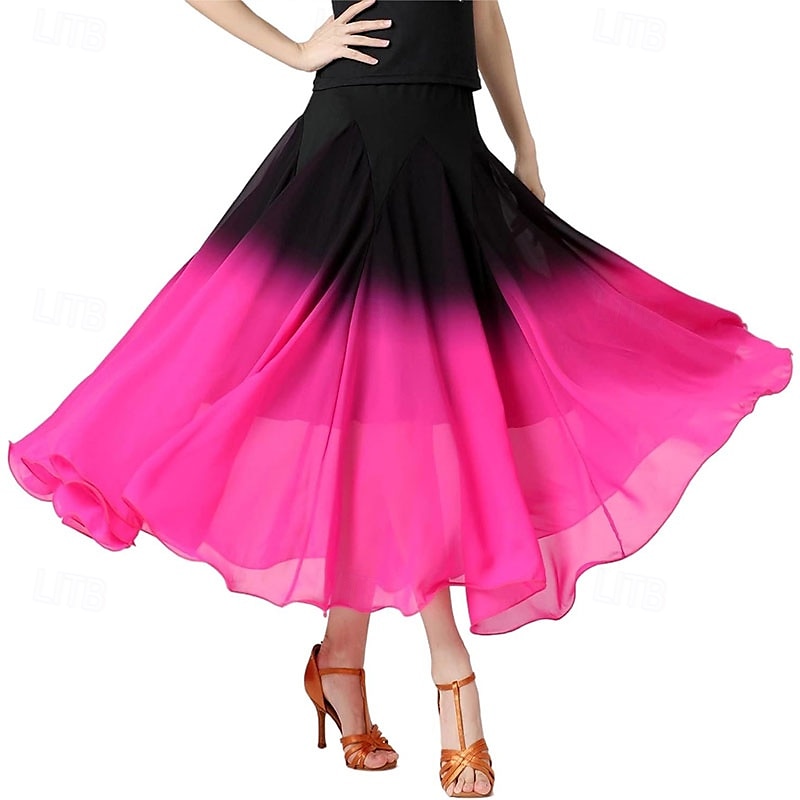 vrouwelijke ballroomdans swingrok dansvoorstelling rok gradiëntkleur moderne dans lange rok 2025 - $41.99 –P8