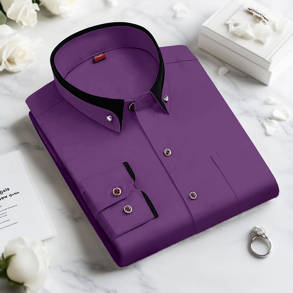 Herren Oberhemd Hemd Bügelfreies Hemd Solide / einfarbig Hochzeit Hellblau Schwarz Weiß Rosa Langarm Umlegekragen Ganzjährig Bekleidung Patchwork 2025 - $26.99 –P11