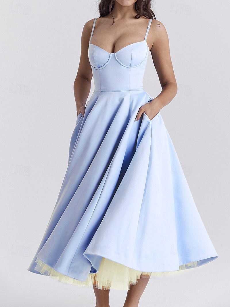Retro Vintage 1950s Midi Dress Flare Dress Spaghetti Strap Corset Solid Color A-Line Women's Masquerade Wedding Vacation Tea Party Adults' Dress 2025 - $36.99 –P4