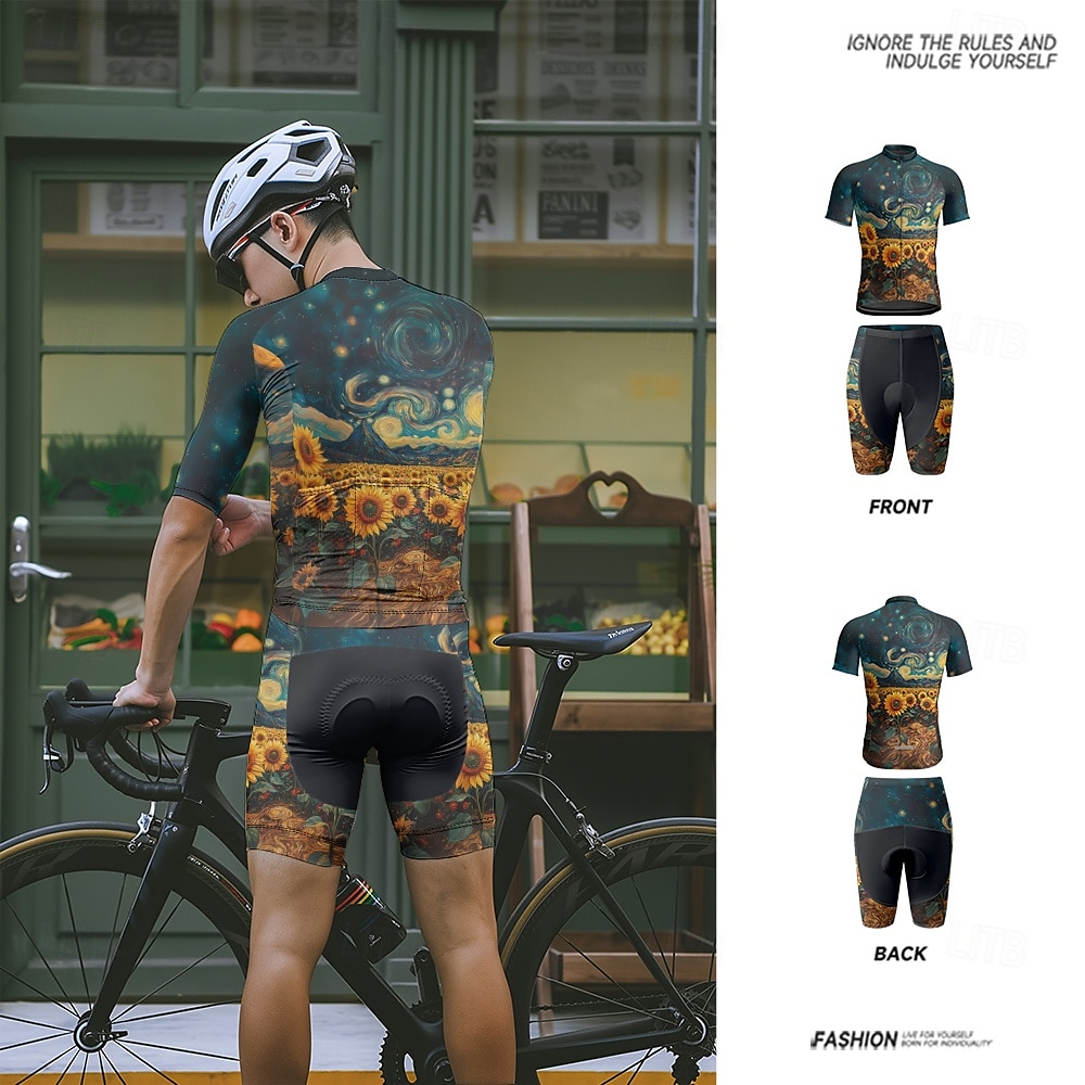 Herr Cykeltröja med shorts Kortärmad Bergscykling Vägcykling Svart Vit Gul Blommig Botanisk Cykel Elastan sporter Blommig Botanisk Kläder 2025 - $38.39 –P11