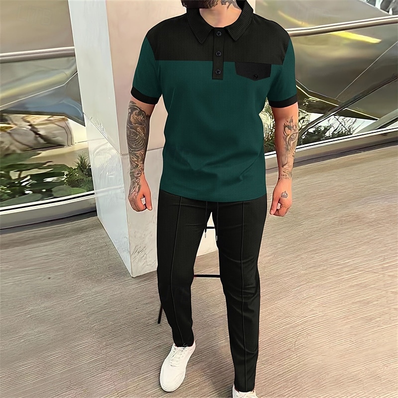 Men's Golf Shirt Golf Polos Shirts Work Casual Lapel Short Sleeve Basic Modern Color Block Patchwork Buttons Summer Spring Regular Fit Wine Green Khaki Gray Golf Shirt 2025 - $31.99 –P7