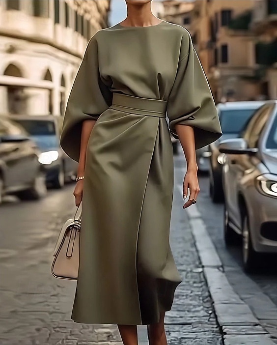 Dámské Dlouhé šaty Maxi šaty Maxi šaty Elegantní šaty Elegantní Netopýří rukávy Běžný Pevná barva 3/4 délka rukávu Tričkový Černá Fialová Fialová Hnědá Podzim 2025 - $29.99 –P6