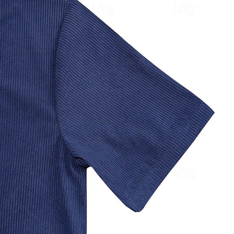 Men's Corduroy Shirt Short Sleeve Shirt Tee Top Short Sleeve V Neck Spring & Summer Summer Solid Color Pit Strip Sports Daily V Neck Warm Casual Outdoor Navy Blue Top Tee for Men 2026 - $25.99 –P5