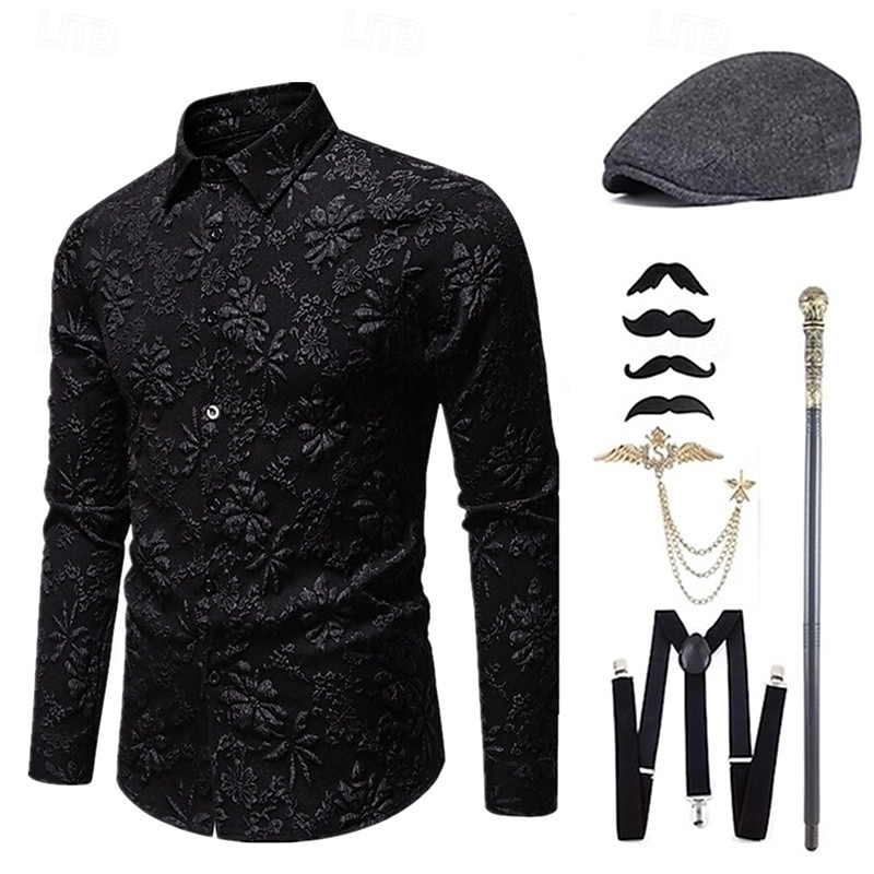 1920er Vintage inspiriert Der große Gatsby Partykostüm Zubehörset Umlegekragen Kostüm Herren Halloween Party & Abend Alltagstauglich Erwachsene Bluse Hut Ganzjahres 2025 - $46.99 –P5