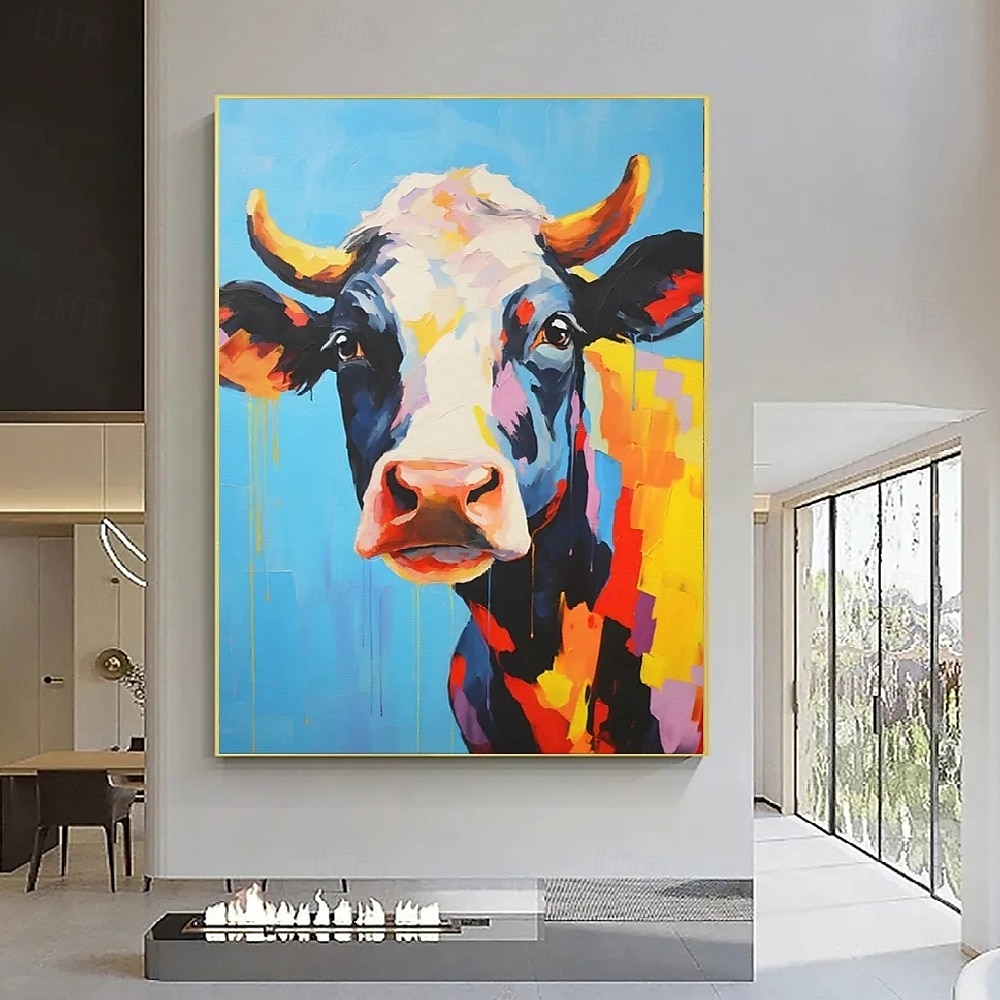 peinture à l'huile peinte à la main, œuvre d'art abstraite de vache, peinture à l'huile, peinture de vache sur toile, art abstrait extra large, peinture animale texturée surdimensionnée, art de 2025 ? $116.99 –P2