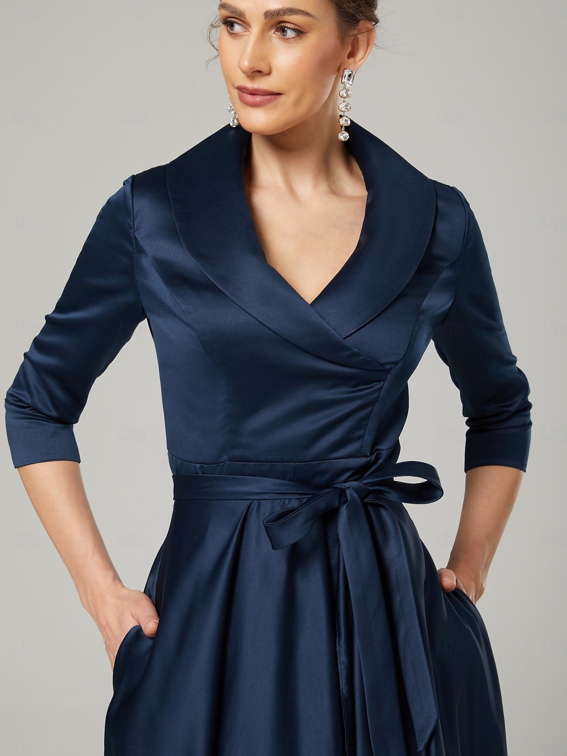 Jumpsuit / Pantsuit Mother of the Bride  Elegant Party Simple Shirt Collar Ankle Length Satin 3/4 Length Sleeve with Bow(s) 2025 - $164.99 –P7