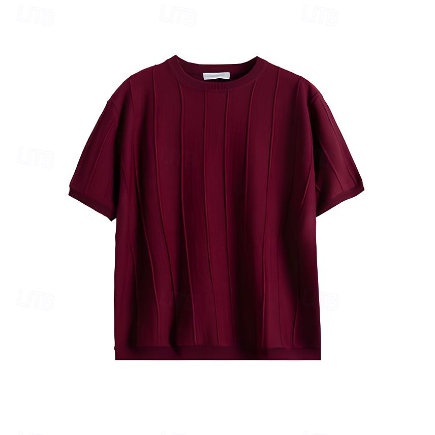 Men's T Shirt Short Sleeve Crew Neck Summer Spring Vertical Stripes Knitwear Elegant Vacation Knitting School Vacation Home Dark Red Black White Top Tee for Men 2025 - $27.99 –P11