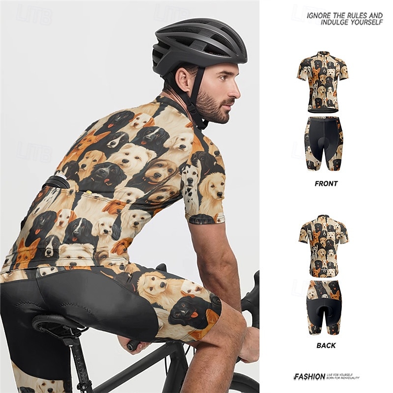 Men's Cycling Jersey with Shorts Dog Short Sleeve Bike Clothing Suit with 3 Rear Pockets Mountain Bike MTB Road Bike Cycling Front Zipper Sweat wicking Comfortable Breathable Sports Black Yellow Dark 2025 - $47.99 –P10