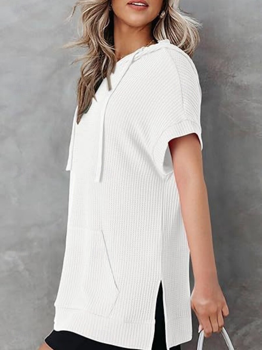 Women's Mini Dress Hoodie Dress Casual Dress Basic Casual Vacation Daily Regular Fit Plain Half Sleeve Hooded Black White Blue Fuchsia Summer 2025 - $33.99 –P2
