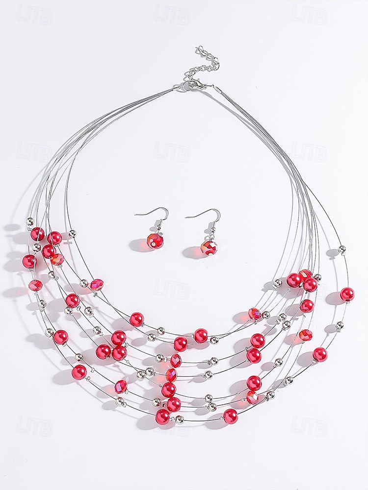 set de colier și cercei cu mărgele multicolore pentru femei – bijuterii elegante pentru nunți, petreceri și ținute de seară 2025 - $11.99 –P6