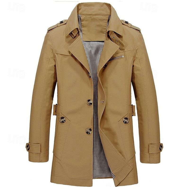 Herren übergangsjacke Trenchcoat Ausgehen Ganzjahres Windjacke Oberbekleidung Bekleidung Einfarbig Button-Down Umlegekragen Einreihig 2025 - $47.99 –P2