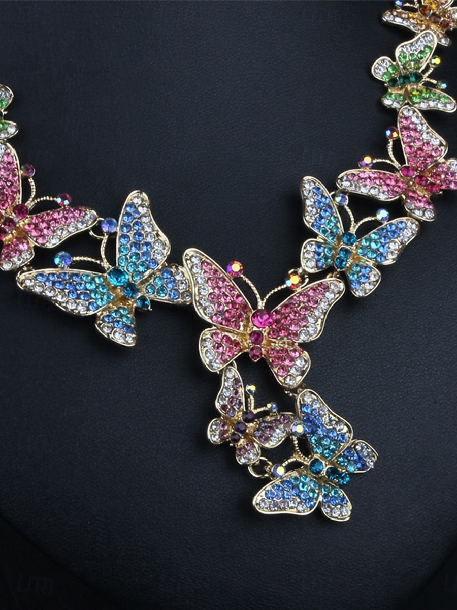 Juego de joyería traje de una pieza circonio cúbico cromo 1 collar aretes elegante mujer vintage moda estilo vintage clásico juego de joyería mariposa para fiesta de boda 2025 - $34.99 –P3