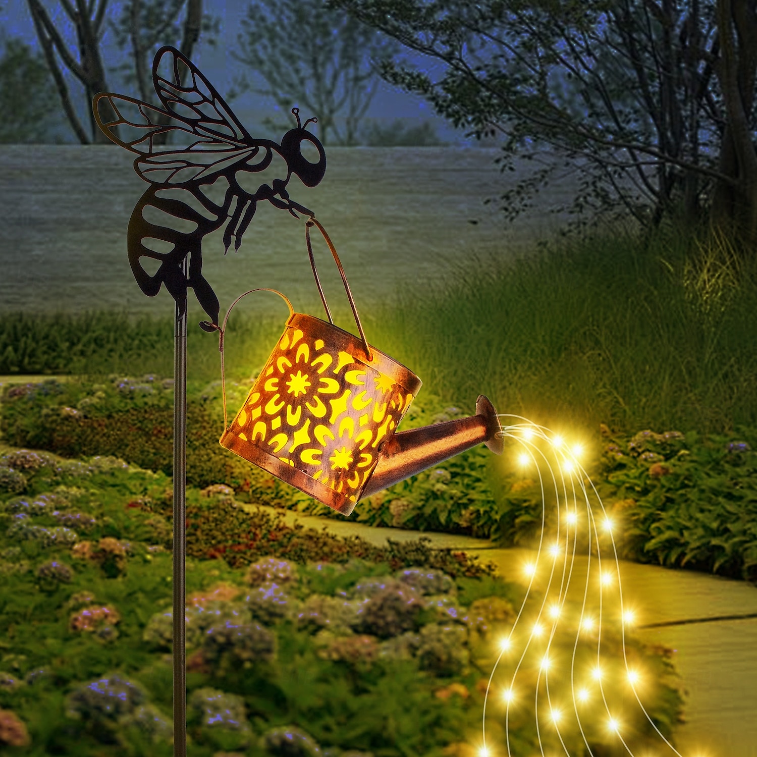 Lámpara solar para botella de agua con forma de abeja, lámpara colgante de hierro con forma de colibrí, lámpara de césped para exteriores resistente al agua para patio, bodas, campamentos y decoración 2025 - $31.99 –P11
