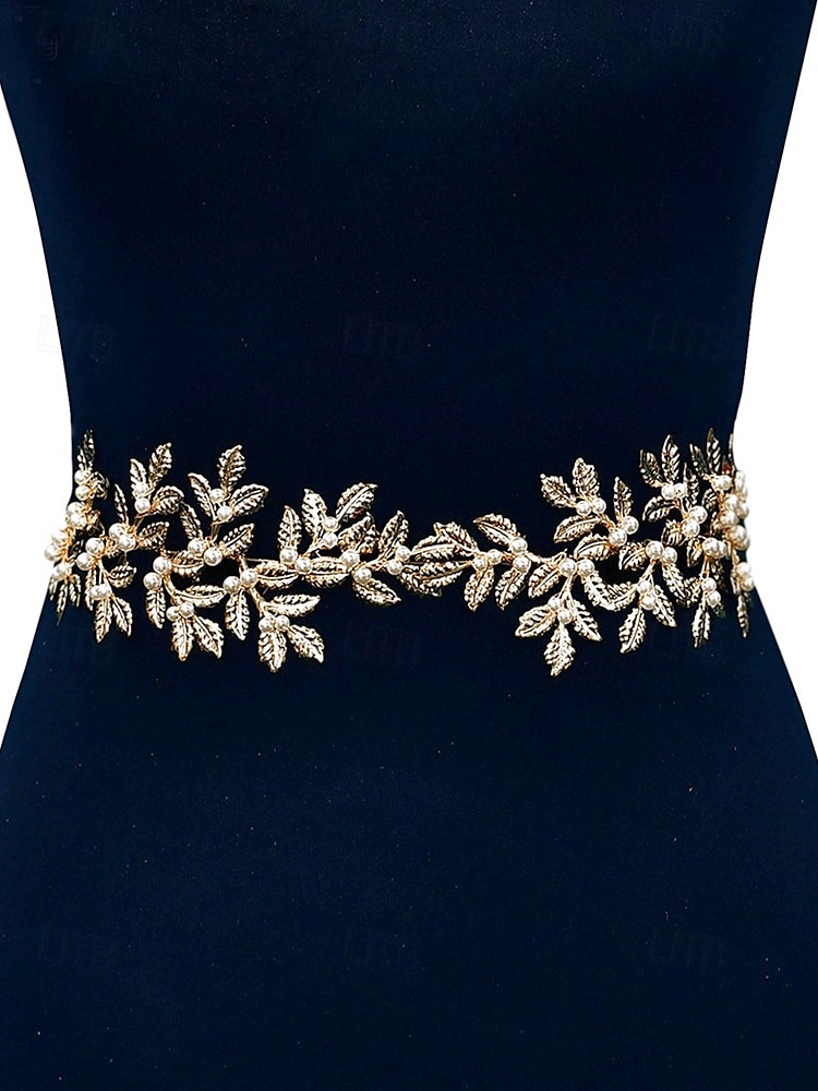 eleganter Brautgürtel aus Blattgold mit Perlenakzenten – Hochzeitsaccessoire für besondere Anlässe, Partys und Zeremonien 2025 - $11.99 –P1