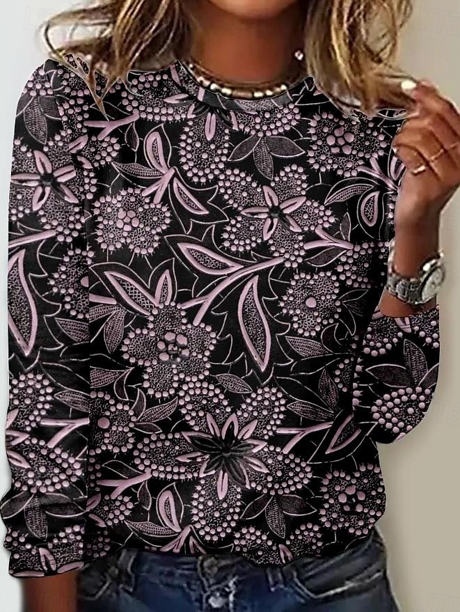 Women's T Shirt Leopard Striped Casual Long Sleeve Crew Neck Regular Tops Daily Print Silver Sage Green Light Brown Blue Spring Fall 2025 - $23.99 –P4