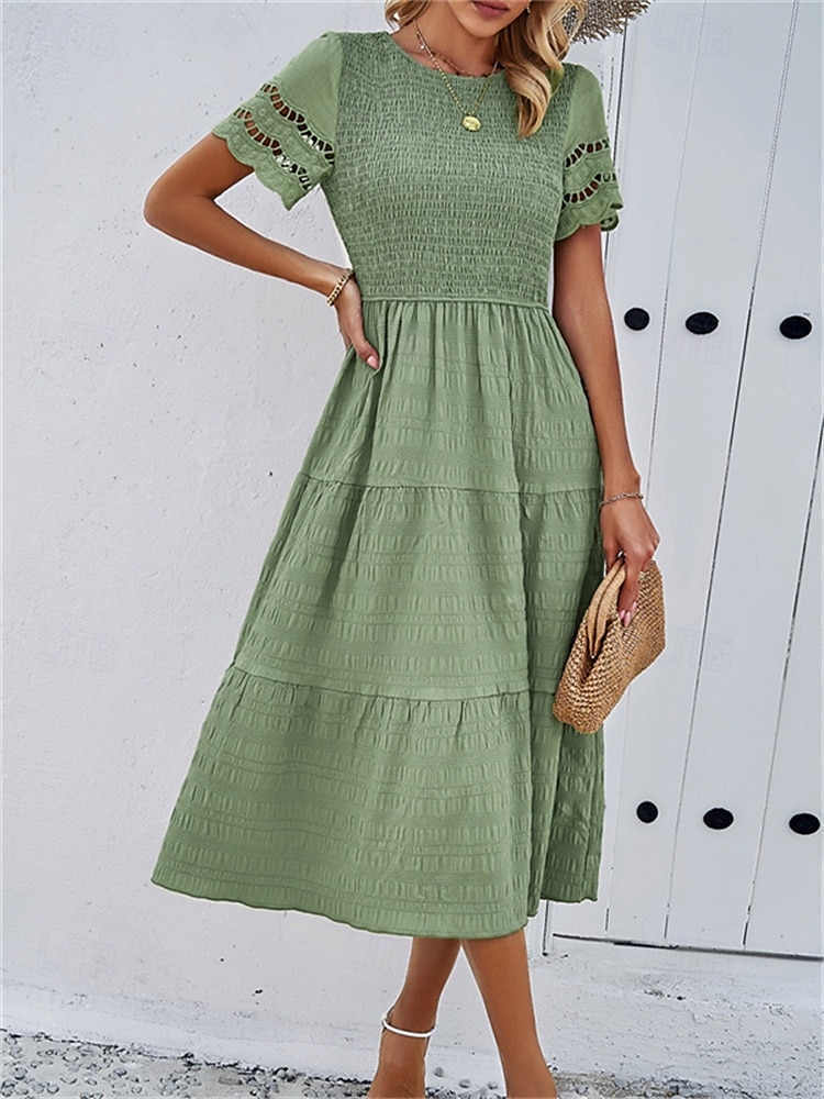 Pentru femei Rochii Midi Rochie albă Rochie de dantela Rochie casual Rochie de vară Modă În aer liber Concediu Dată Fit regulat Simplu Manșon scurt Stil Nautic Negru Alb Trifoi Vară Primăvară 2025 - $31.99 –P7
