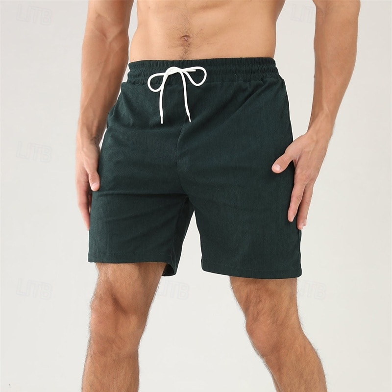 Per uomo Pantaloncini Pantaloncini estivi Pantaloncini casual Pantaloncini di velluto a coste Tasche A cordoncino Vita elastica Liscio Comfort Traspirante Breve Esterno Da mare Sport Informale Nero del 2026 a $16.49 –P18