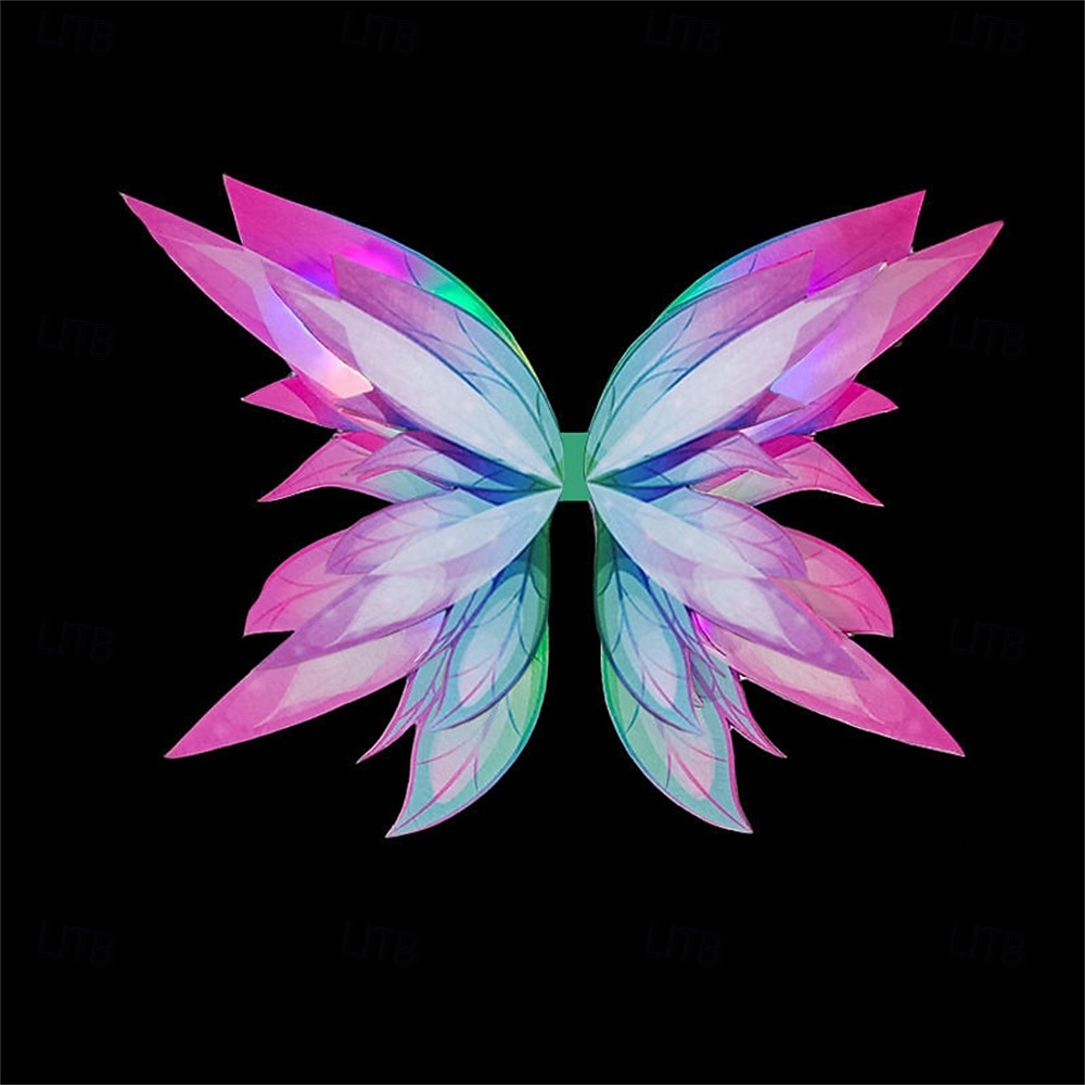 karnevalový elegantní svítící pohádkový kostým pro dívky – 4dílná sada oblékání s měkkými duhovými motýlími křídly ideální pro hru na princeznu karnevalové zdobení 2026 - $20.49 –P5
