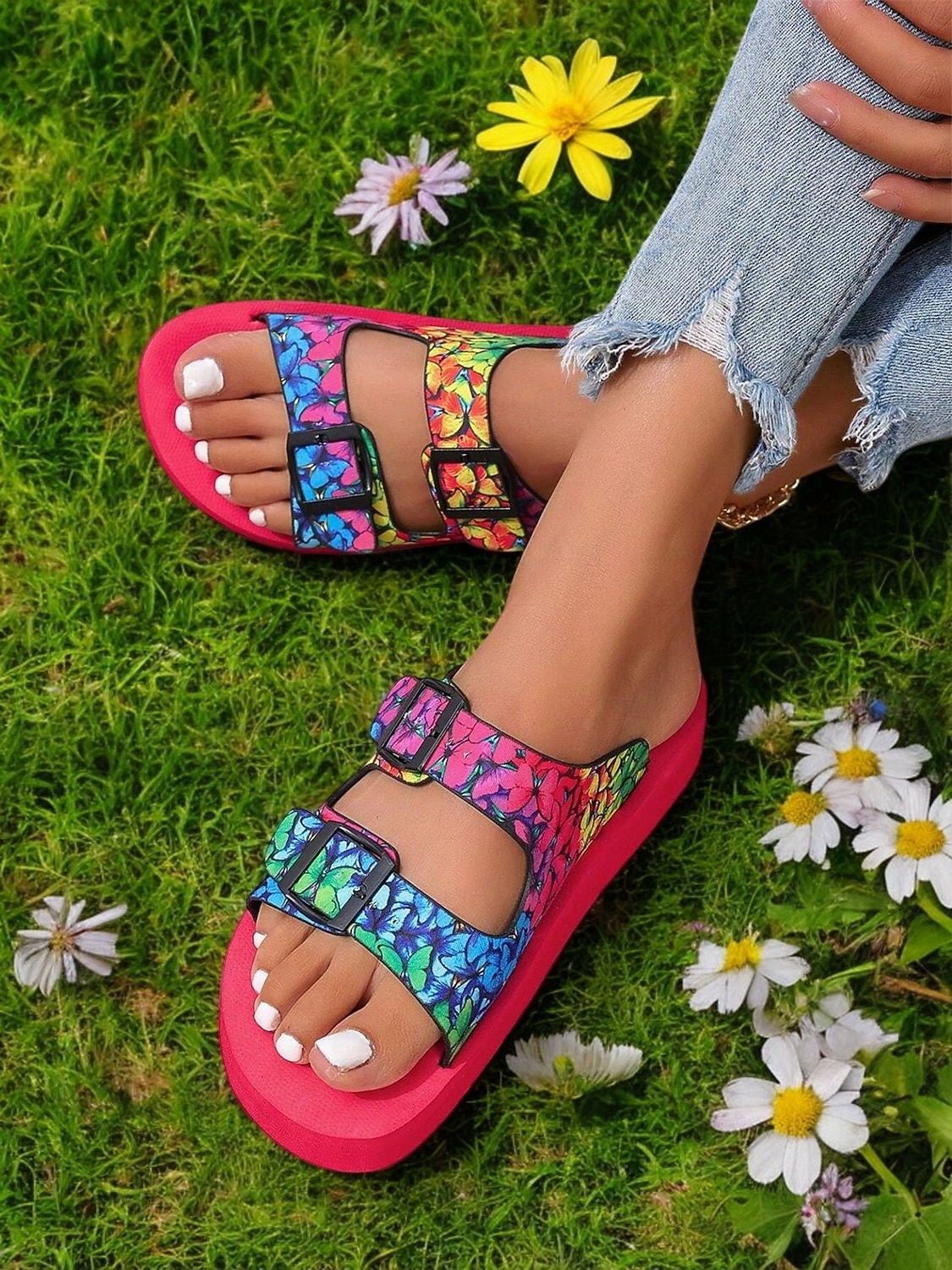 Η 250η Επέτειος των Ηνωμένων Πολιτειών Γυναικεία Σάνδαλα με Πολύχρωες Πεταλούδες και Ρυθμιζόμενο Μπuckle – Ζωντανά Καλοκαιρινά Σάνδαλα Slip-On για Παραλία Διακοπές και Casual Χρήση 2026 - $19.99 –P1