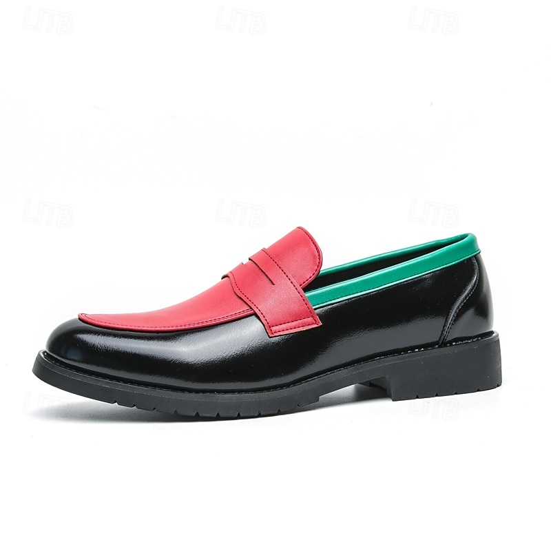 miesten ensiluokkaiset keinonahkaiset slip-on kengät, joissa on rohkea värilohkosuunnittelu - mukavat, tyylikkäät jalkineet arkeen ja juhlaan 2025 - $46.99 –P4