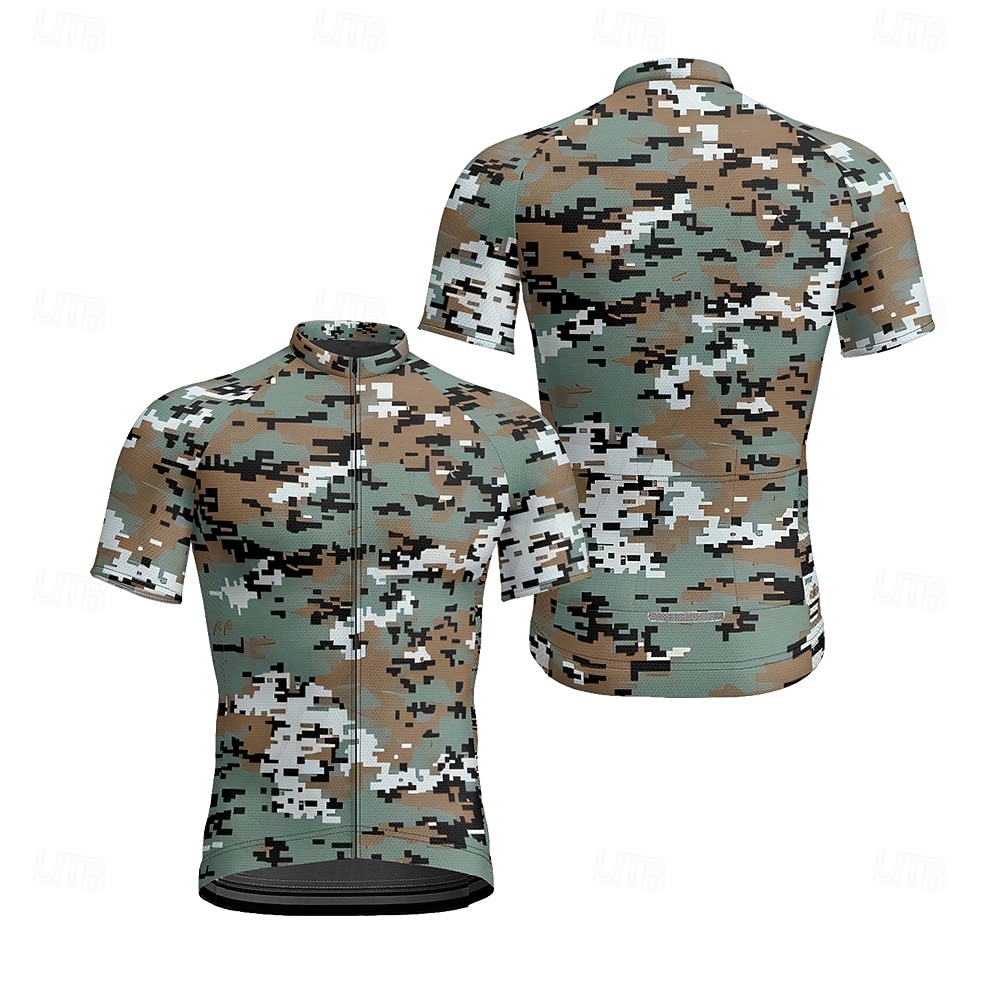 Męskie Koszulka rowerowa Kamuflaż Krótki rękaw Rower Tee Tshirt Dżersej z 3 tylnymi kieszeniami Kolarstwo górskie Szybkie wysychanie Anatomiczny kształt Odprowadzające wilgoć Oddychający Sport Ziele 2026 - $28.99 –P2