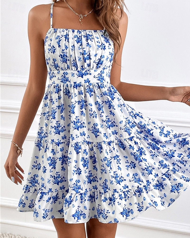 Pentru femei Rochie Mini Rochie casual Rochie florala Rochie de vară Rochie Slip Modă În aer liber Concediu Dată Fit regulat Ditsy Floral Fără manșon Bretele Spagheti Albastru piscină Vară Primăvară 2025 - $29.99 –P5