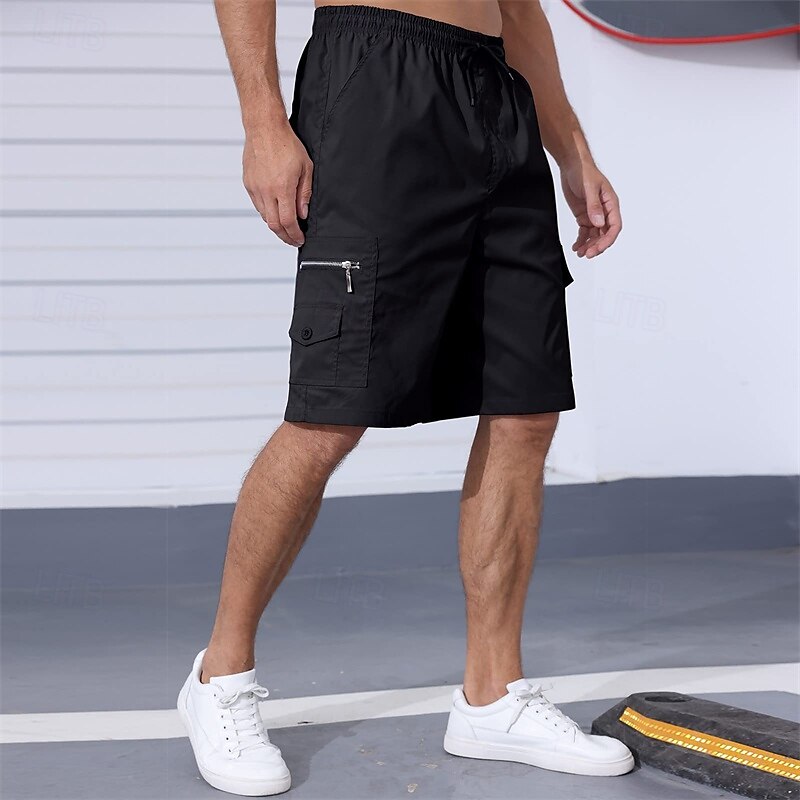 Men's Cargo Shorts Shorts Summer Shorts Drawstring Elastic Waist Multi Pocket Plain Comfort Wearable Knee Length Outdoor Sport Daily Fashion Casual Black Navy Blue 2025 - $20.99 –P9
