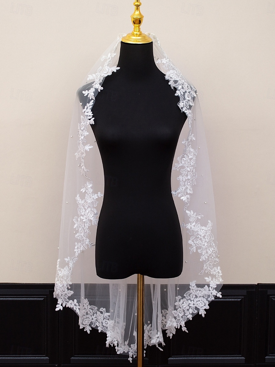 Uma Camada Contemprâneo / à moda Véus de Noiva Véu Catedral com Flor de Cetim Tule de 2025 por $43.99 –P3