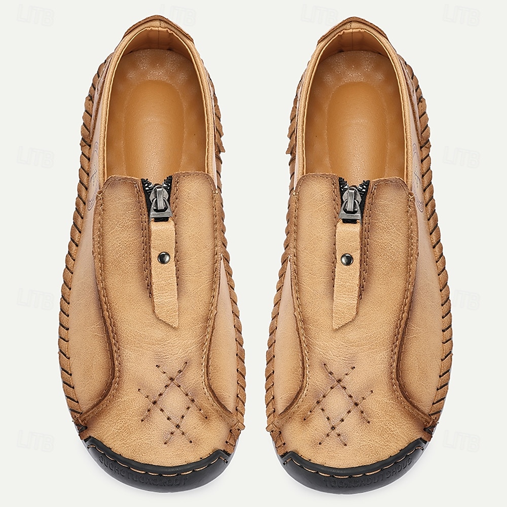 Men's Handmade Faux Leather Casual Loafers – Vintage Slip-On Shoes with Side Zipper & Soft Sole for Everyday Wear 2025 - $46.99 –P3