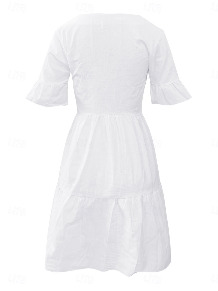 Damen Minikleid Weißes Kleid Casual kleid Rüschenkleid Kleid mit Puffärmeln Basic Brautkleider schlicht Urlaub Täglich Regular Fit Glatt Ärmellos V Ausschnitt Weiß Gelb Blau Sommer 2025 - $21.99 –P2
