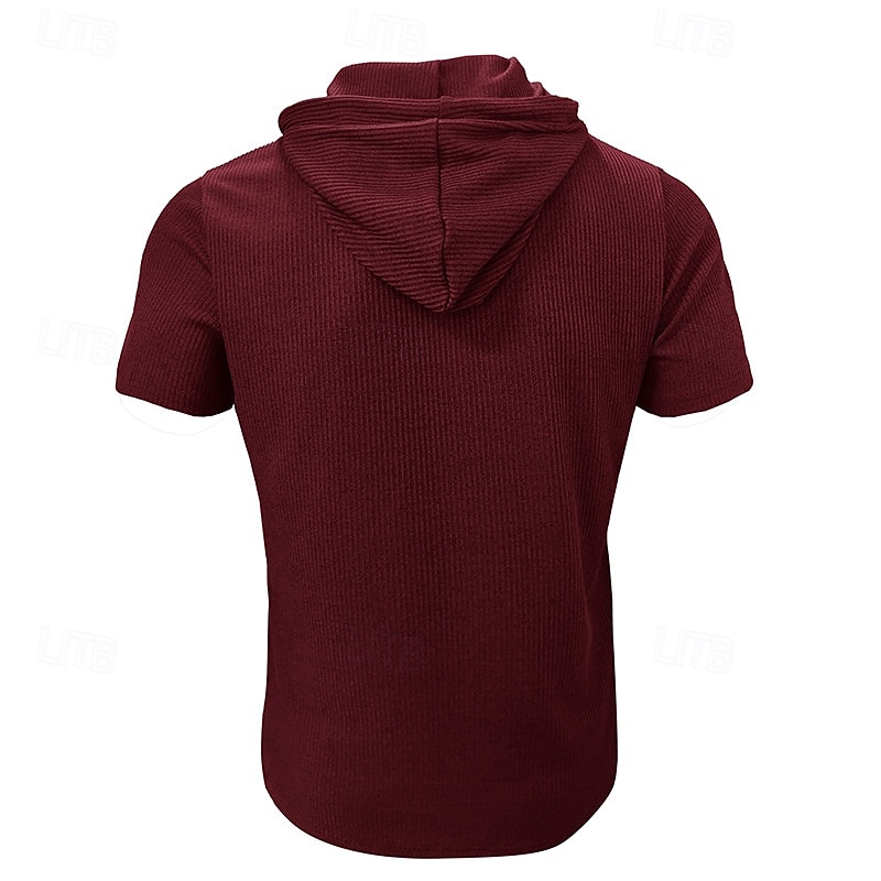 Herren T Shirt T-Shirt Kurzarmshirt Kurzarm Mit Kapuze Sommer Einfach Mode Designer Basic Knöpfe Urlaub Straße Ausgehen Wein Top T-Shirt für Herren 2026 - $30.99 –P15