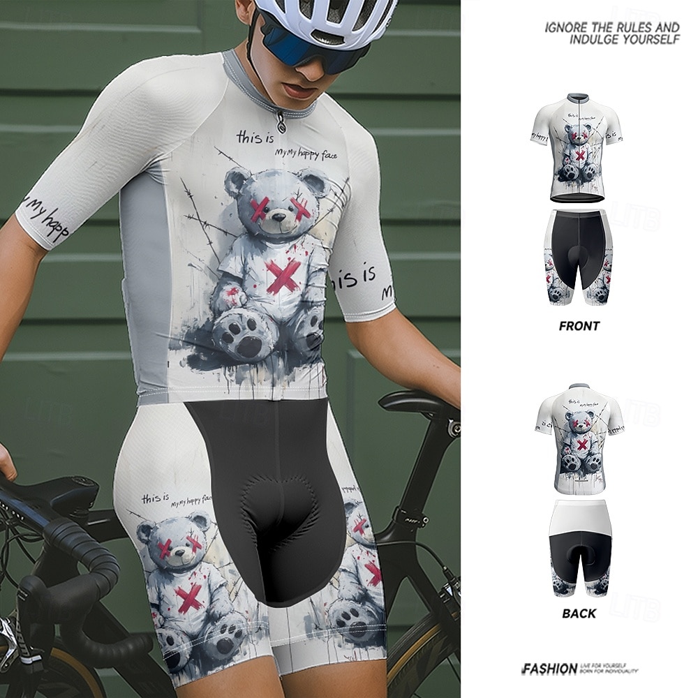 Herr Cykeltröja med shorts Kortärmad Bergscykling Vägcykling Sommar Vår Höst Vit Tecknat Cykel Dragkedja fram Svettavvisande Bekväm Andningsfunktion Elastan sporter Kläder 2026 - $47.99 –P4