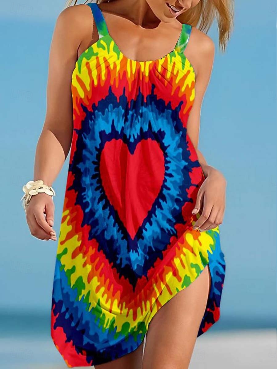 Mujer Mini vestido Vestido de Tanque Casual Vacaciones Holgado Hoja Sin Mangas Cuello Barco Arco Iris Verano 2025 - $23.99 –P1